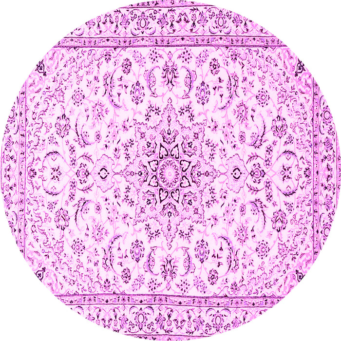 Round Machine Washable Medallion Pink Traditional Rug, wshtr1583pnk