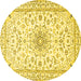 Round Machine Washable Medallion Yellow Traditional Rug, wshtr1583yw