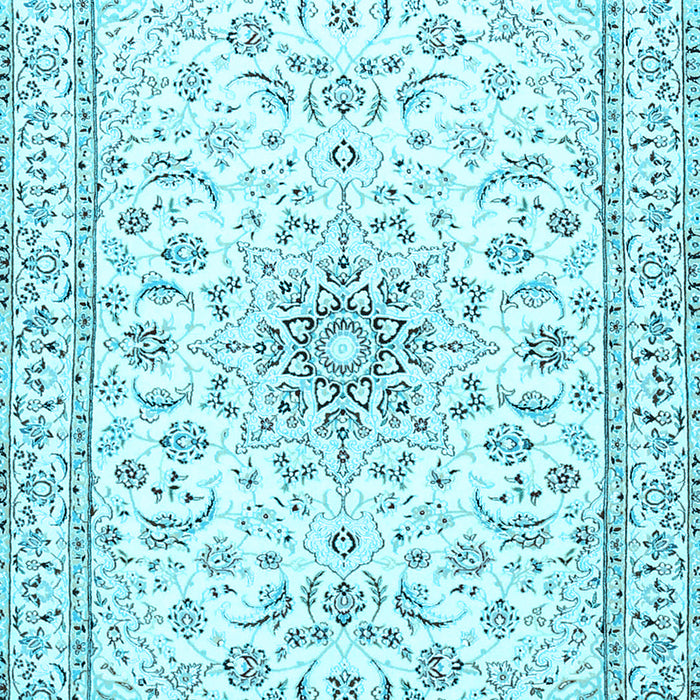 Machine Washable Medallion Light Blue Traditional Rug, wshtr1583lblu