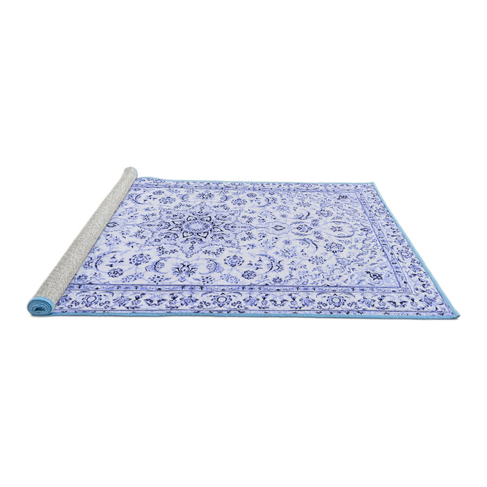 Sideview of Machine Washable Medallion Blue Traditional Rug, wshtr1583blu