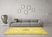 Machine Washable Medallion Yellow Traditional Rug in a Living Room, wshtr1583yw