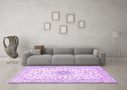 Machine Washable Medallion Purple Traditional Area Rugs in a Living Room, wshtr1583pur