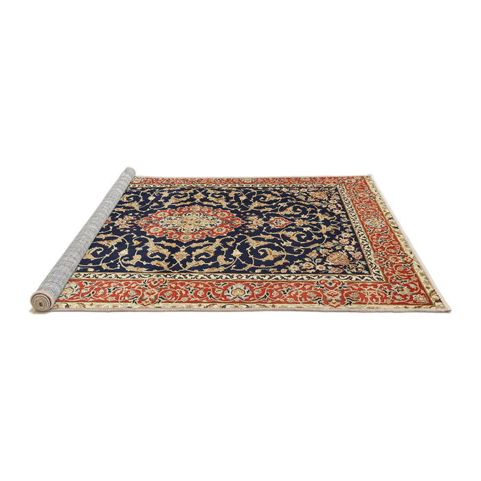 Sideview of Machine Washable Traditional Red Brown Rug, wshtr1584