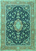 Machine Washable Medallion Turquoise Traditional Area Rugs, wshtr1584turq