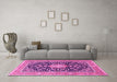 Machine Washable Medallion Pink Traditional Rug in a Living Room, wshtr1584pnk