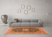 Machine Washable Medallion Orange Traditional Area Rugs in a Living Room, wshtr1584org