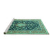 Sideview of Machine Washable Medallion Turquoise Traditional Area Rugs, wshtr1584turq