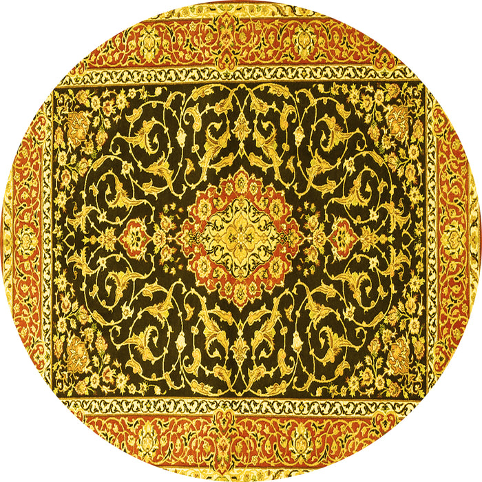 Round Medallion Yellow Traditional Rug, tr1584yw
