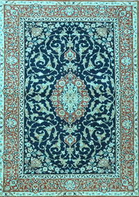 Medallion Light Blue Traditional Rug, tr1584lblu