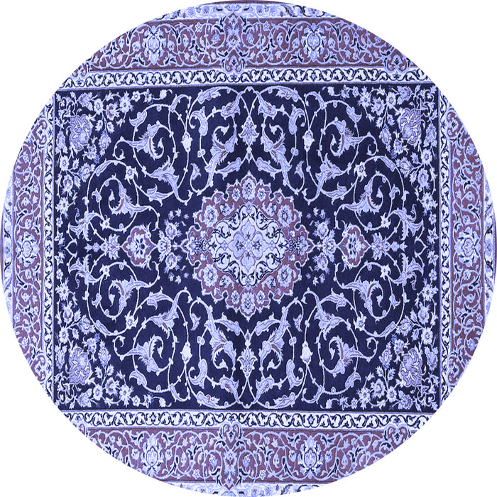 Round Machine Washable Medallion Blue Traditional Rug, wshtr1584blu