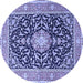 Round Machine Washable Medallion Blue Traditional Rug, wshtr1584blu