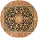 Round Machine Washable Medallion Brown Traditional Rug, wshtr1584brn