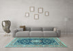 Machine Washable Medallion Light Blue Traditional Rug in a Living Room, wshtr1584lblu