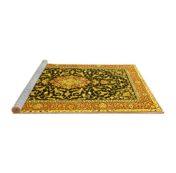 Sideview of Machine Washable Medallion Yellow Traditional Rug, wshtr1584yw