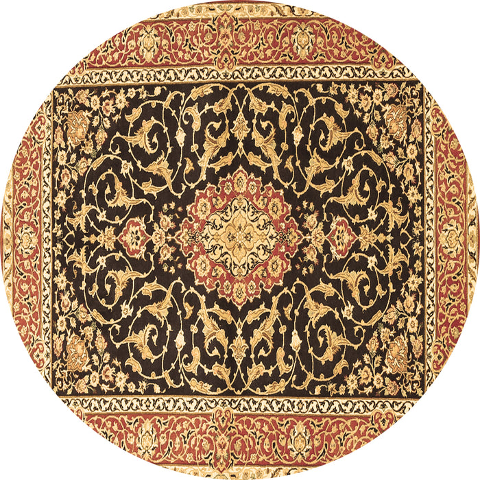 Round Medallion Brown Traditional Rug, tr1584brn
