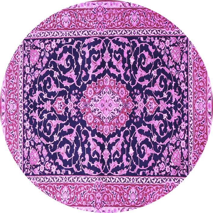 Round Machine Washable Medallion Purple Traditional Area Rugs, wshtr1584pur