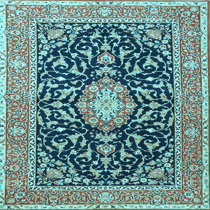 Square Machine Washable Medallion Light Blue Traditional Rug, wshtr1584lblu