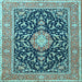 Square Machine Washable Medallion Light Blue Traditional Rug, wshtr1584lblu