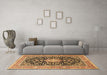 Machine Washable Medallion Brown Traditional Rug in a Living Room,, wshtr1584brn