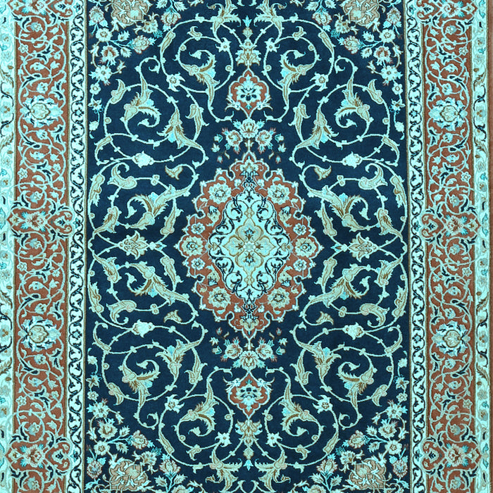 Machine Washable Medallion Light Blue Traditional Rug, wshtr1584lblu