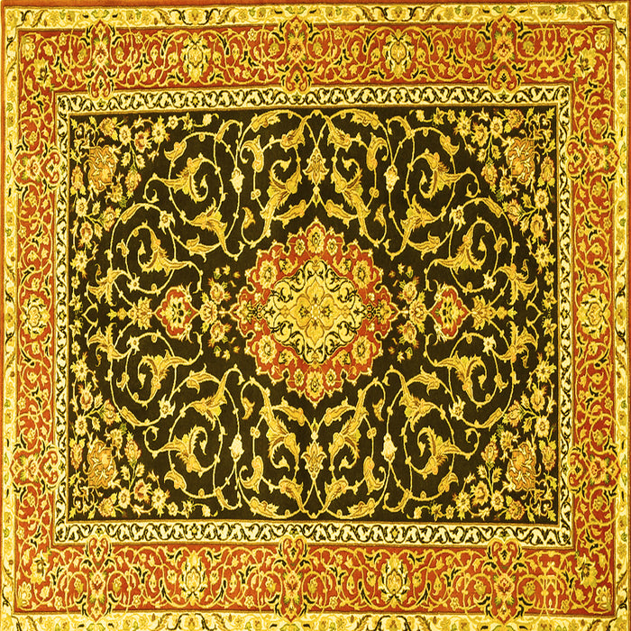 Square Machine Washable Medallion Yellow Traditional Rug, wshtr1584yw