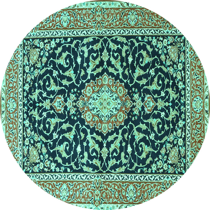 Round Machine Washable Medallion Turquoise Traditional Area Rugs, wshtr1584turq