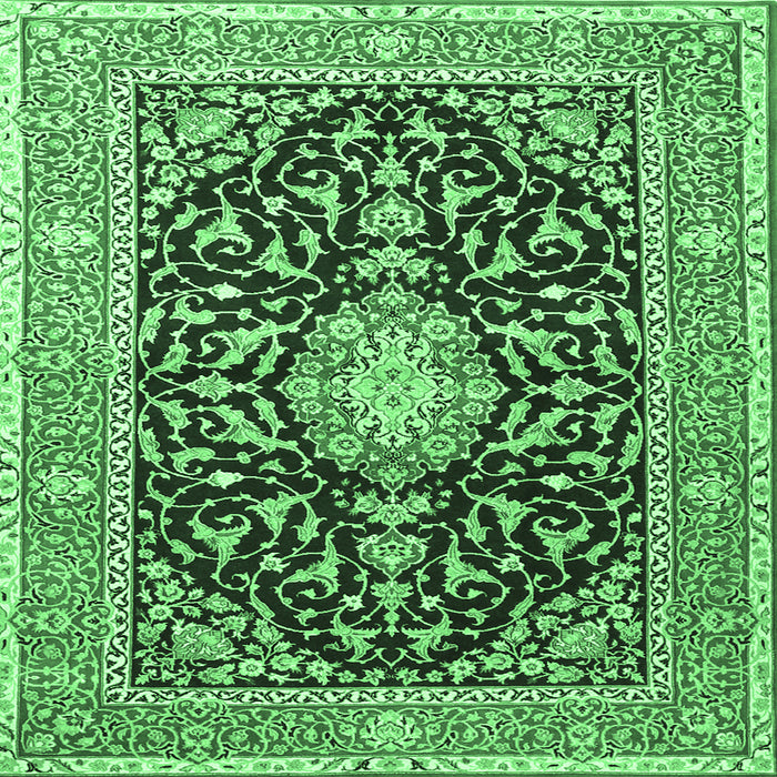 Square Machine Washable Medallion Emerald Green Traditional Area Rugs, wshtr1584emgrn