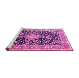 Sideview of Machine Washable Medallion Pink Traditional Rug, wshtr1584pnk