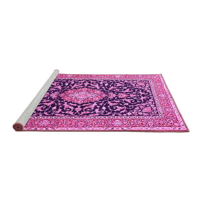 Sideview of Machine Washable Medallion Pink Traditional Rug, wshtr1584pnk