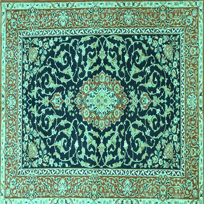 Square Machine Washable Medallion Turquoise Traditional Area Rugs, wshtr1584turq