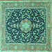 Square Machine Washable Medallion Turquoise Traditional Area Rugs, wshtr1584turq