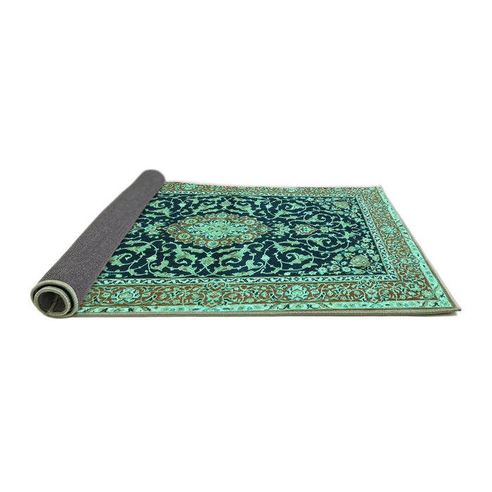 Sideview of Medallion Turquoise Traditional Rug, tr1584turq