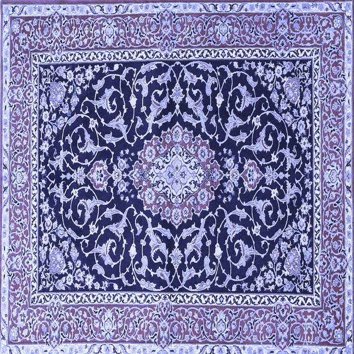 Square Machine Washable Medallion Blue Traditional Rug, wshtr1584blu
