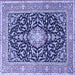 Square Machine Washable Medallion Blue Traditional Rug, wshtr1584blu