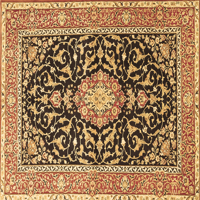 Square Machine Washable Medallion Brown Traditional Rug, wshtr1584brn