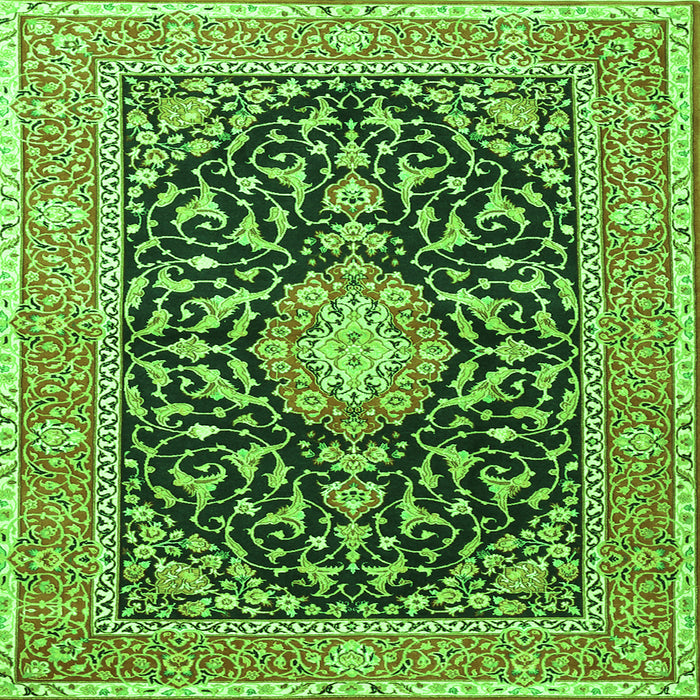 Round Machine Washable Medallion Green Traditional Area Rugs, wshtr1584grn