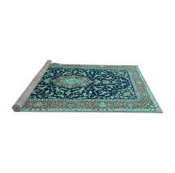 Sideview of Machine Washable Medallion Light Blue Traditional Rug, wshtr1584lblu