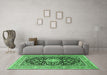 Machine Washable Medallion Emerald Green Traditional Area Rugs in a Living Room,, wshtr1584emgrn