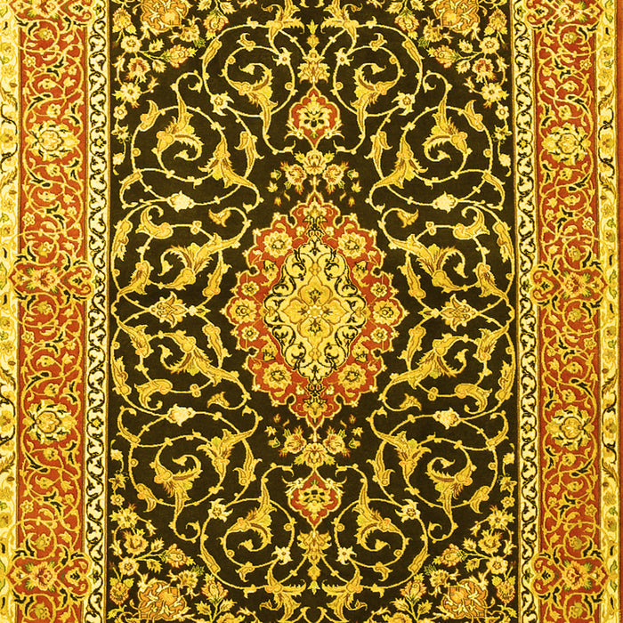 Machine Washable Medallion Yellow Traditional Rug, wshtr1584yw