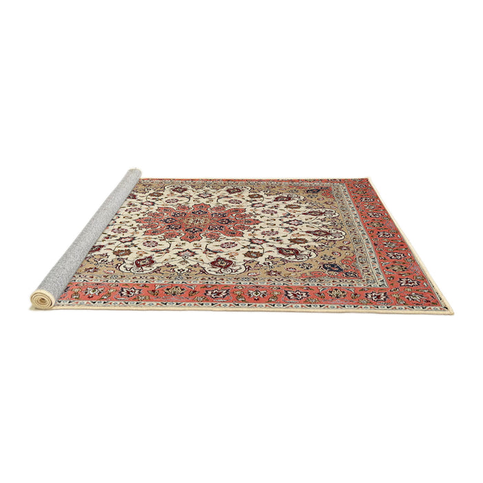 Sideview of Machine Washable Traditional Deep Peach Orange Rug, wshtr1585