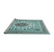 Sideview of Machine Washable Medallion Light Blue Traditional Rug, wshtr1585lblu