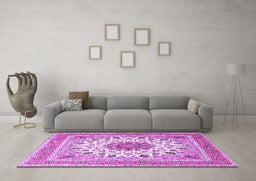 Machine Washable Medallion Purple Traditional Area Rugs in a Living Room, wshtr1585pur