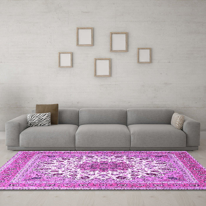 Machine Washable Medallion Purple Traditional Area Rugs in a Living Room, wshtr1585pur