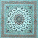 Square Machine Washable Medallion Light Blue Traditional Rug, wshtr1585lblu