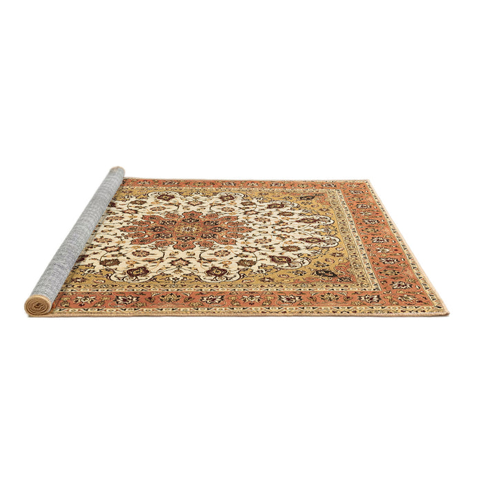 Sideview of Machine Washable Medallion Brown Traditional Rug, wshtr1585brn