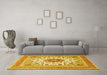 Machine Washable Medallion Yellow Traditional Rug in a Living Room, wshtr1585yw