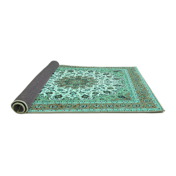 Sideview of Medallion Turquoise Traditional Rug, tr1585turq