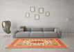 Machine Washable Medallion Orange Traditional Area Rugs in a Living Room, wshtr1585org
