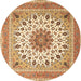 Round Machine Washable Medallion Brown Traditional Rug, wshtr1585brn