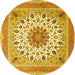 Round Machine Washable Medallion Yellow Traditional Rug, wshtr1585yw